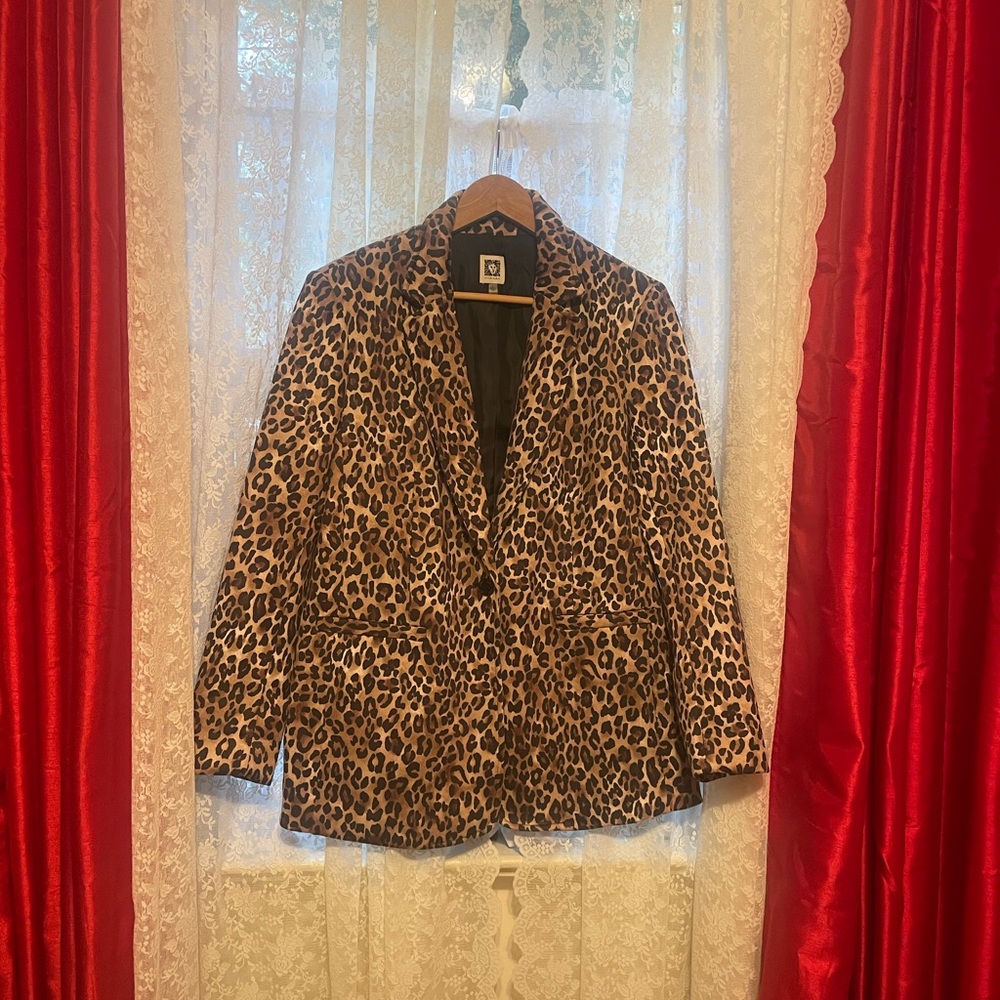 Anne Klein Leopard Print Blazer - Brown & Black